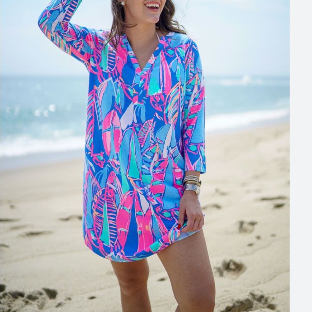 Lilly Pulitzer Blue and Pink Tropical Coverup Dress